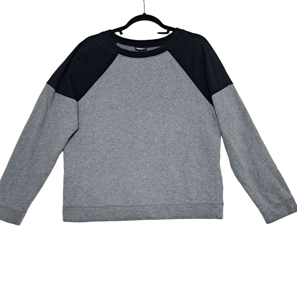 DKNY‎ Sweatshirt Womens L Vintage Gray Black Colorblock Crewneck Pullover 90s